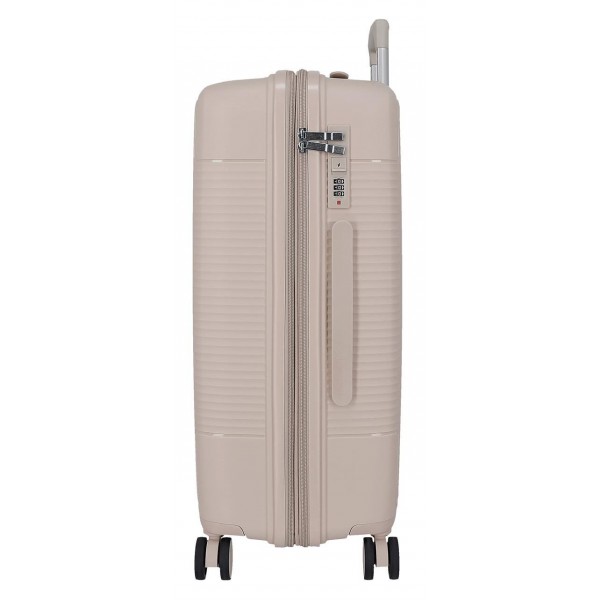 Troler mare Roll Road Acadia, polipropilena, extensibil 4 roti, bej sampanie, 29x75x48 cm