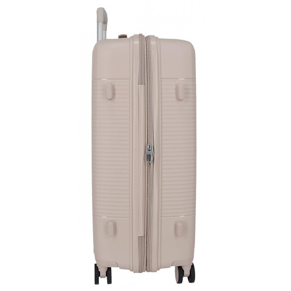 Troler mare Roll Road Acadia, polipropilena, extensibil 4 roti, bej sampanie, 29x75x48 cm