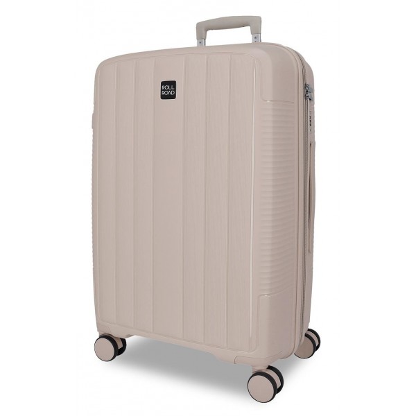 Troler mare Roll Road Acadia, polipropilena, extensibil 4 roti, bej sampanie, 29x75x48 cm