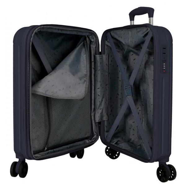 Troler cabina Movom Timber, ABS, extensibil, 4 roti, bleumarin, 20x55x40 cm