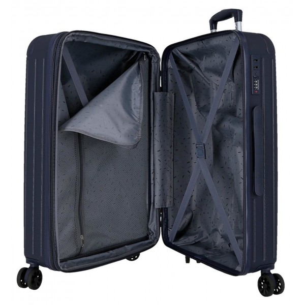 Troler mediu Movom Timber, ABS, extensibil, 4 roti, bleumarin, 27x68x48 cm