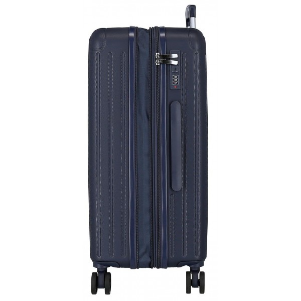 Troler mediu Movom Timber, ABS, extensibil, 4 roti, bleumarin, 27x68x48 cm