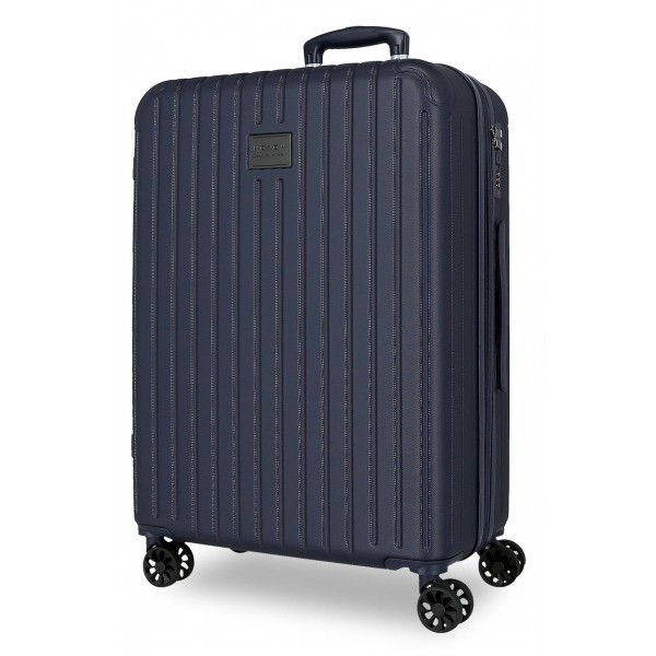 Troler mediu Movom Timber, ABS, extensibil, 4 roti, bleumarin, 27x68x48 cm