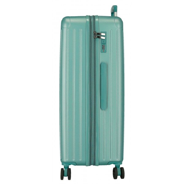 Troler mediu Movom Timber, ABS, extensibil, 4 roti, turcoaz, 27x68x48 cm