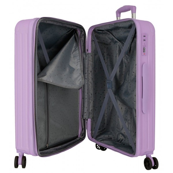 Troler mediu Movom Timber, ABS, extensibil, 4 roti, lila, 27x68x48 cm
