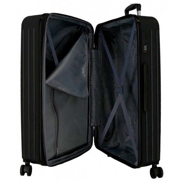 Troler mare Movom Timber, ABS, extensibil, 4 roti, negru, 31x78x53 cm