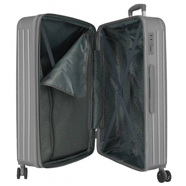 Troler mare Movom Timber, ABS, extensibil, 4 roti, argintiu, 31x78x53 cm