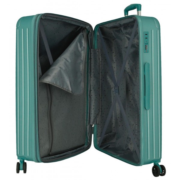 Troler mare Movom Timber, ABS, extensibil, 4 roti, turcoaz, 31x78x53 cm