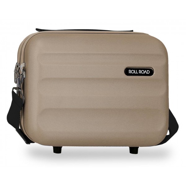 Geanta cosmetice Roll Road Flex, ABS, adaptabila, bej auriu, 15x21x29 cm