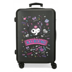 Troler copii Kuromi Retro Pop ABS, 4 roti, valiza medie, negru, 46x65x23 cm