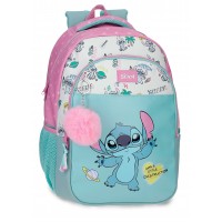 Ghiozdan scoala Stitch Little Destruction adaptabil 2 compartimente, buzunar laptop 14x42x28 cm
