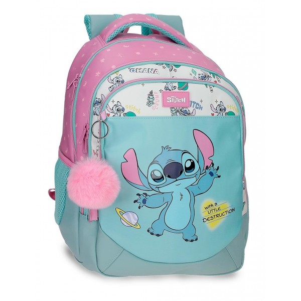 Ghiozdan scoala Stitch Little Destruction adaptabil 3 compartimente, buzunare laptop/tableta 14x42x28 cm