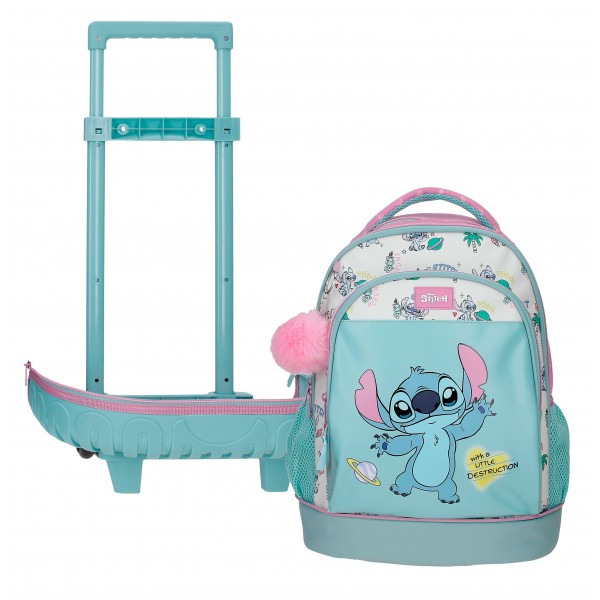 Ghiozdan troler detasabil Stitch Little Destruction 2 compartimente, 2 roti 21x45x32 cm