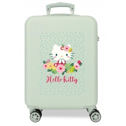Troler cabina Floral Kitty ABS, 4 roti, verde menta, 55x20x38 cm