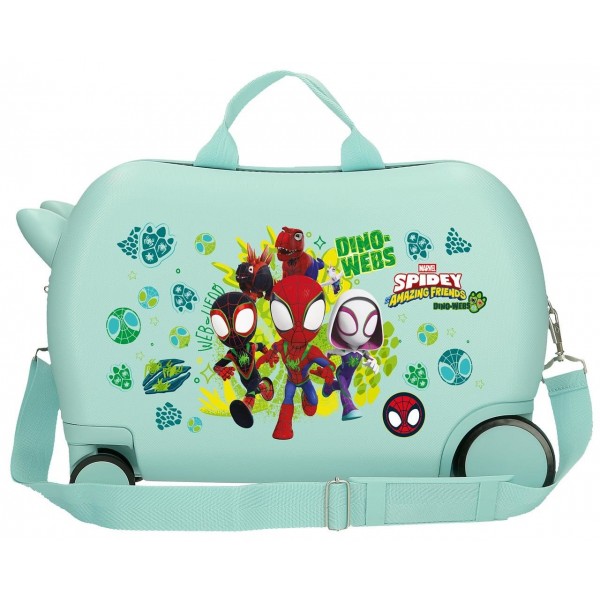Valiza copii ride-on Dino Webs ABS, 4 roti, albastru turcoaz, 45x31x20 cm