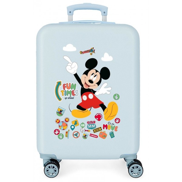 Troler cabina Mickey Fun Times ABS, 4 roti, albastru deschis, 38x55x20 cm