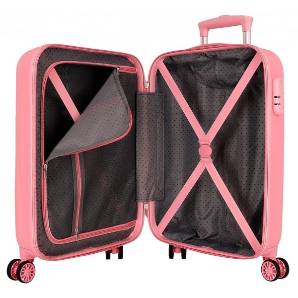 Troler cabina Minnie Happy To Be Me ABS, 4 roti, roz, 38x55x20 cm