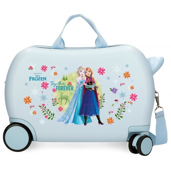Valiza copii ride-on Frozen Forever ABS, 4 roti, albastru deschis, 45x31x20 cm