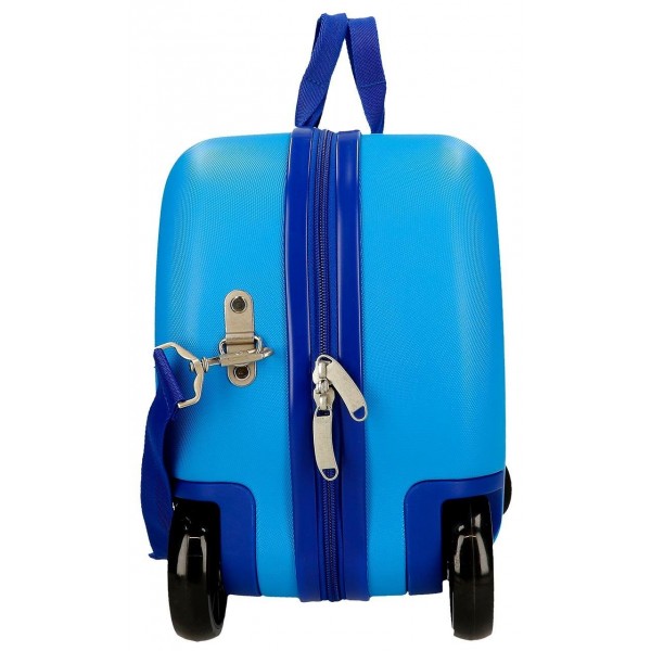 Valiza copii ride-on Iron Friends ABS, 4 roti, albastru, 45x31x20 cm