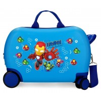 Valiza copii ride-on Iron Friends ABS, 4 roti, albastru, 45x31x20 cm