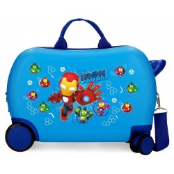 Valiza copii ride-on Iron Friends ABS, 4 roti, albastru, 45x31x20 cm