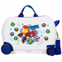 Valiza copii ride-on Iron Friends ABS, 4 roti, alb, 45x31x20 cm