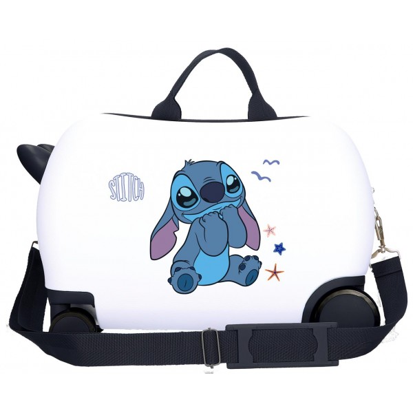 Valiza copii ride-on Stitch Exited ABS 4 roti alba 45x31x20 cm