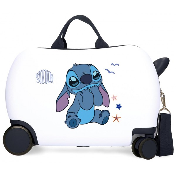Valiza copii ride-on Stitch Exited ABS 4 roti alba 45x31x20 cm