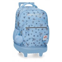 Rucsac troler detasabil Pepe Jeans Olivia, 2 compartimente, 2 roti, bleu 32x43x21 cm