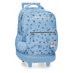 Rucsac troler detasabil Pepe Jeans Olivia, 2 compartimente, 2 roti, bleu 32x43x21 cm