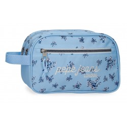 Borseta cosmetice Pepe Jeans Olivia, 2 compartimente, adaptabila bleu 26x16x12 cm