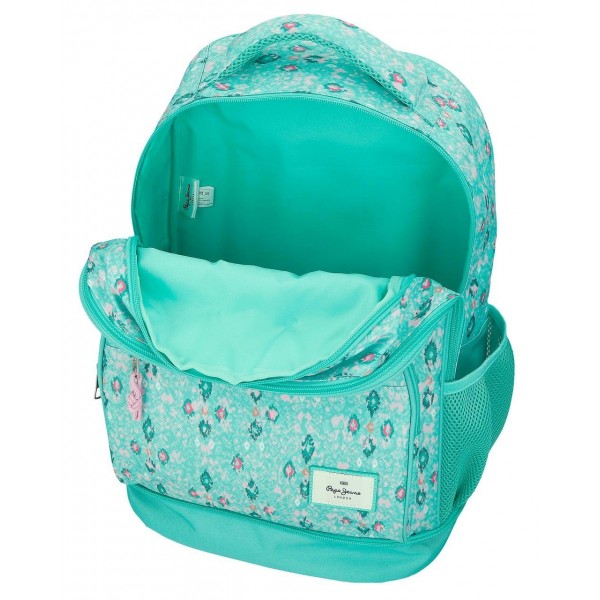 Rucsac troler detasabil Pepe Jeans Sun, 2 compartimente, 2 roti, verde turcoaz 32x43x21 cm