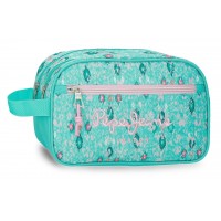 Borseta cosmetice Pepe Jeans Sun verde turcoaz, 2 compartimente 12x16x26 cm