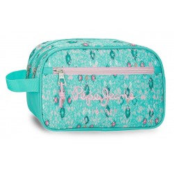 Borseta cosmetice Pepe Jeans Sun verde turcoaz, 2 compartimente 12x16x26 cm