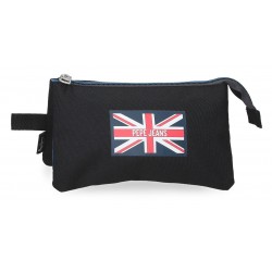 Penar Pepe Jeans Henry negru, 3 compartimente 5x12x22 cm