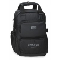 Rucsac business Pepe Jeans Durham compartimente laptop/tableta, negru 28x40x16 cm