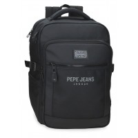 Rucsac business Pepe Jeans Durham, 2 compartimente, buzunare laptop/tableta, negru 28x40x16 cm