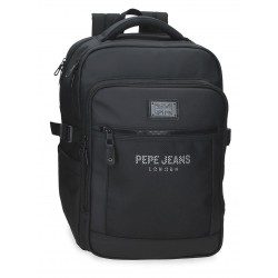Rucsac business Pepe Jeans Durham, 2 compartimente, buzunare laptop/tableta, negru 28x40x16 cm