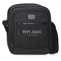 Geanta umar barbati Pepe Jeans Durham, 2 compartimente, buzunar tableta neagra 17x22x8 cm