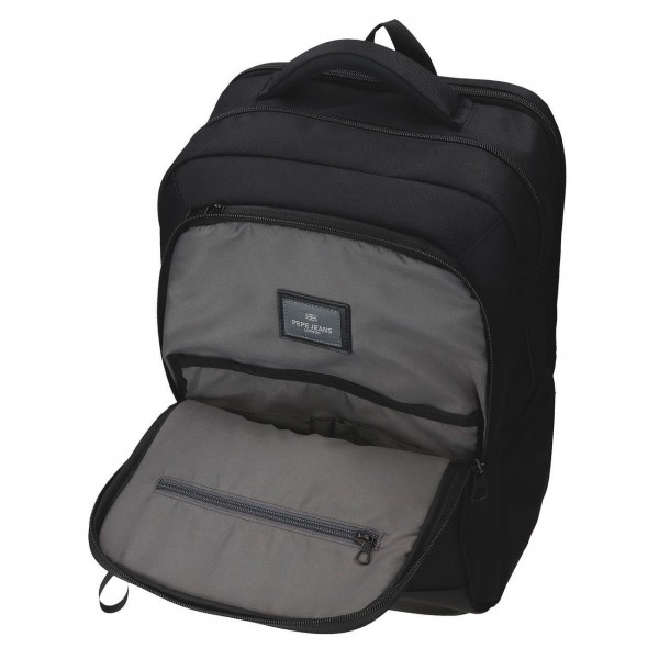 Rucsac barbati Pepe Jeans Matlock 2 compartimente, buzunare laptop/tableta negru 44x31x15 cm