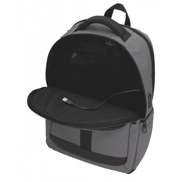 Rucsac barbati Pepe Jeans Hoxton, 2 compartimente, buzunare laptop/tableta, gri 44x31x15 cm