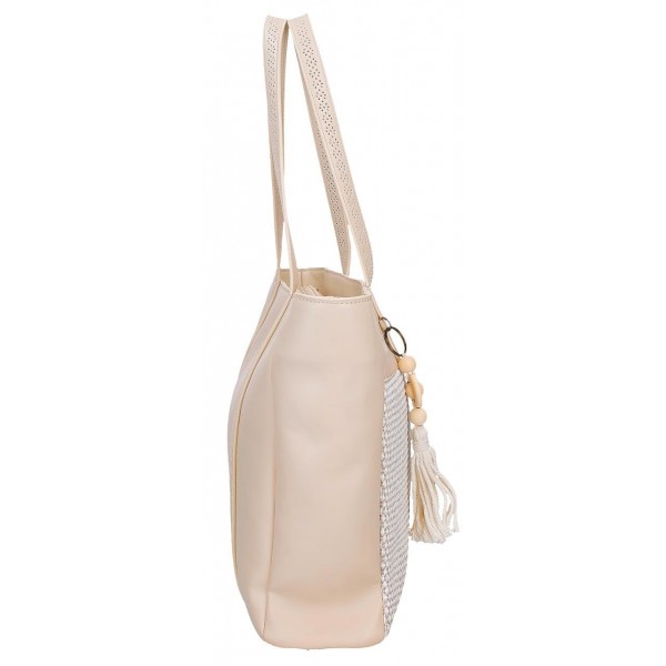 Geanta tote Pepe Jeans Clara, compartimente laptop/tableta, bej 30x36x12 cm