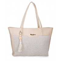 Geanta tote Pepe Jeans Clara, compartimente laptop/tableta, bej 30x36x12 cm