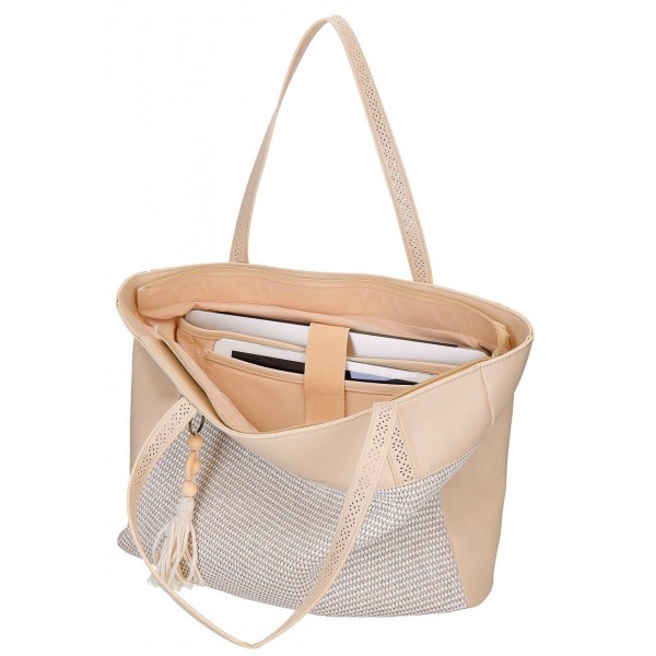 Geanta tote Pepe Jeans Clara, compartimente laptop/tableta, bej 30x36x12 cm
