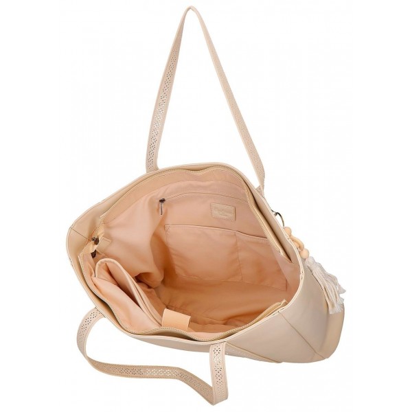 Geanta tote Pepe Jeans Clara, compartimente laptop/tableta, bej 30x36x12 cm
