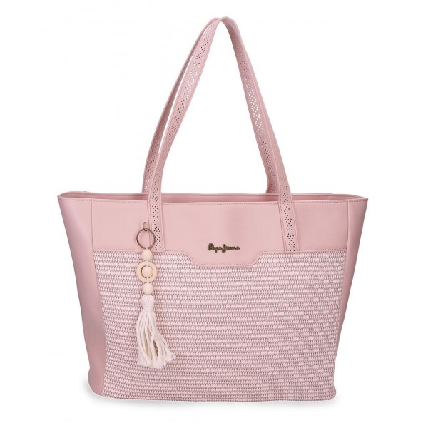 Geanta tote Pepe Jeans Clara compartimente laptop/tableta roz 30x36x12 cm