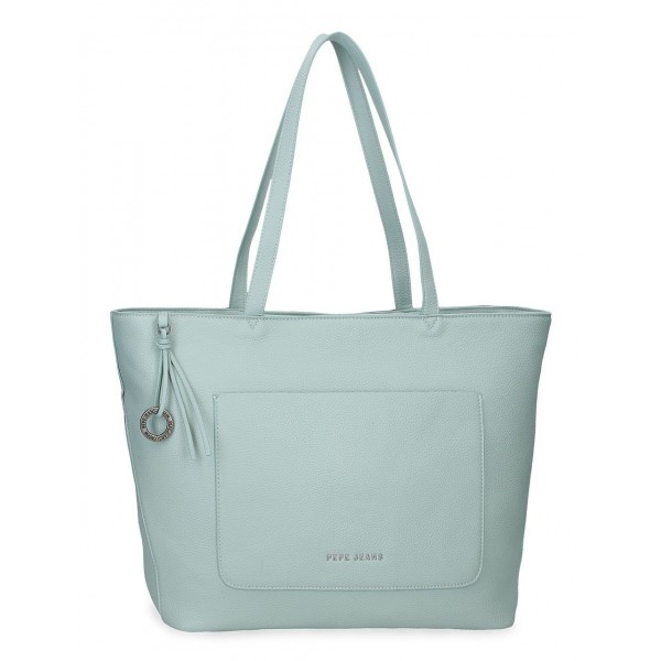 Geanta tote Pepe Jeans Paolo cu compartimente laptop/tableta, verde turcoaz 29x40x14 cm