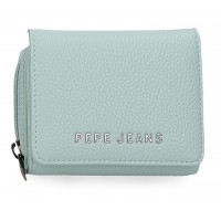 Portofel dama Pepe Jeans Paolo cu protectie RFID, verde turcoaz 8x10x3 cm