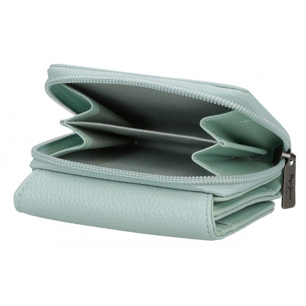 Portofel dama Pepe Jeans Paolo cu protectie RFID, verde turcoaz 8x10x3 cm