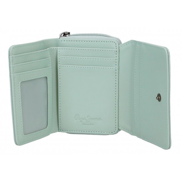 Portofel dama Pepe Jeans Paolo cu protectie RFID, verde turcoaz 8x10x3 cm